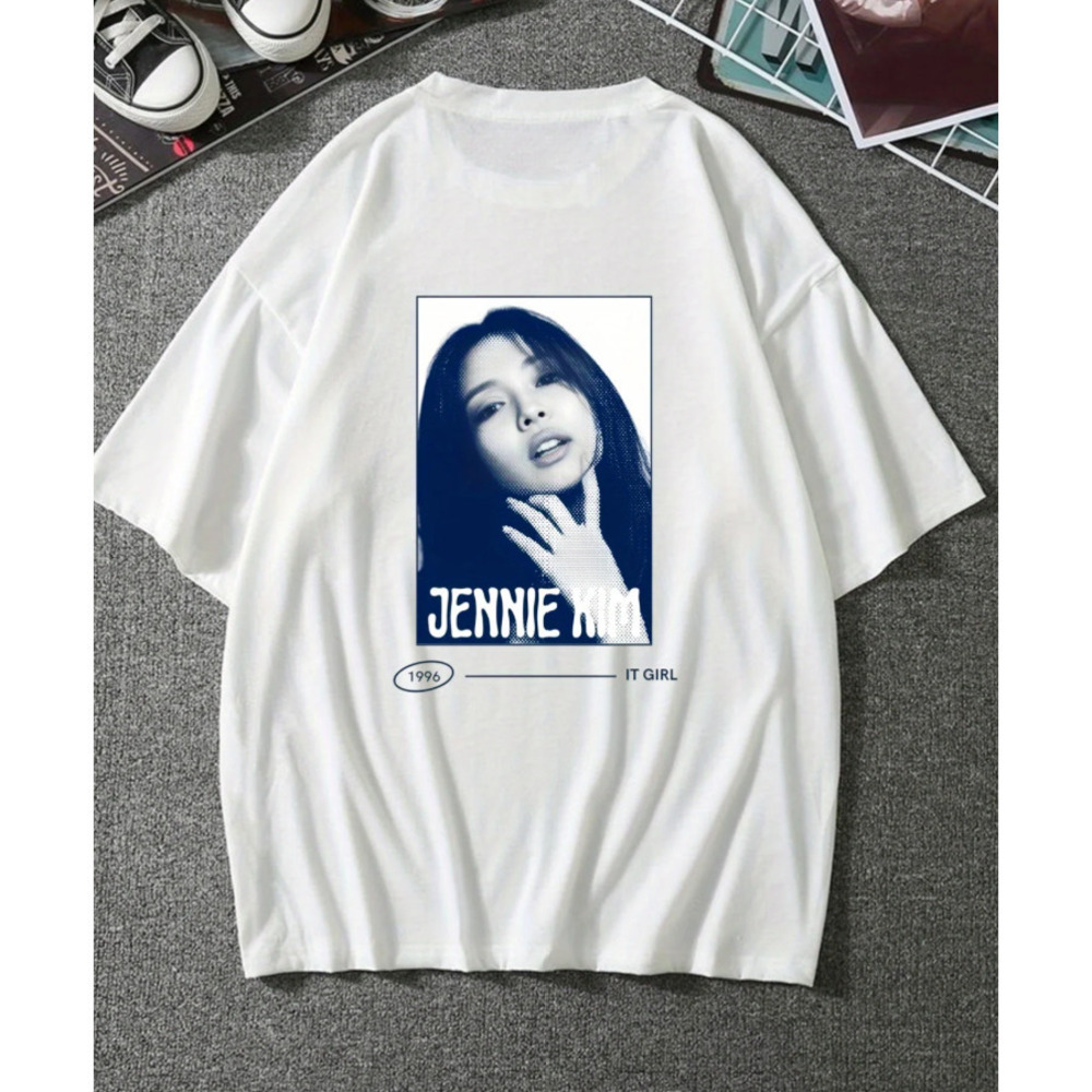 Jennie Kim Portrait Graphic Back Printed Drop Shoulder T-shirts